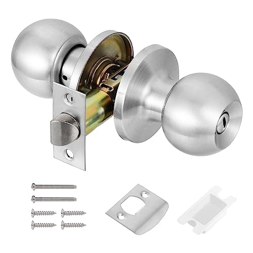 Image of Faankiton Privacy Keyless Lock Set Stainless Steel Interior Door Knobs, Privacy Door Knob with Lock Sets Round Interior Door Handle for Bedroom/Bathroom, 1 Pack (Privacy Door Lock, Silver)