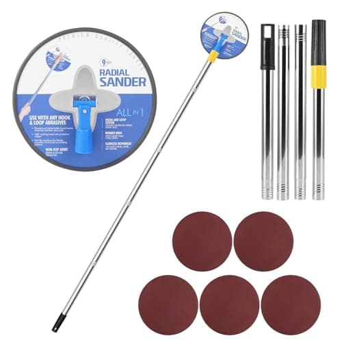 Image of Pole Sander for Drywall, 9In Dry Wall Sander with Extension Pole 360 Degree Rotation Hand Radial Sanders Complete with 5pcs Sanding Sheets (80, 100, 120, 180, 240 Grit) (Blue)