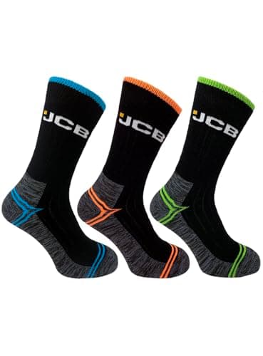Image of JCB - Mens Black High Vis Boot Socks | 3 Pairs | U.K. Size 6-11 | Technical Work boot Sock, Dry, Breathable, Durable & Moisture-wicking