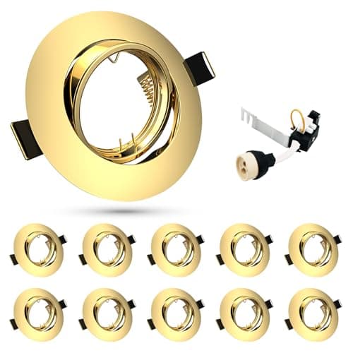 Image of HiBay 10x Recessed Ceiling Lights GU10 Gold Spotlights 360° Tiltable Round LED Downlights for Hallway Shopping Mall 240V, 90mm Outer Diameter, 68-85mm Cut-Out Holes, Without Bulb