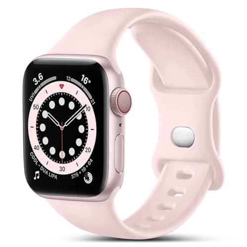 Image of CeMiKa Compatible with Apple Watch Strap 38mm 41mm 40mm 42mm, Silicone Sport Band Replacement Straps Compatible with Apple Watch Series 11 10 9 8 7 6 5 4 3 SE SE3/iwatch Strap, Women Men, Light Pink