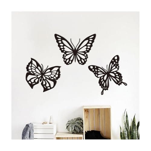 Image of Vokowin 3Pcs Metal Butterfly Wall Decor Black Butterfly Decor Mural Butterfly Art Wall Decoration for Home Living Room Bathroom Indoor Outdoor Decor Garden Decor (K456-3)