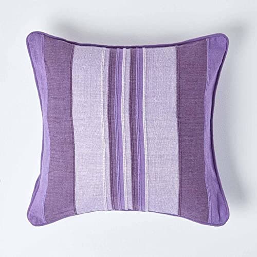 Image of HOMESCAPES Morocco Striped Cushion Cover 18 x 18 Inches Mauve Purple Lilac 100% Cotton Cover Coordinating with Morocco Throws and Curtains Easy care Washable at home