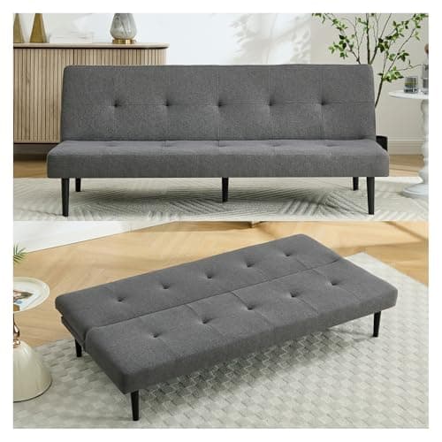 Image of INMOZATA Click Clack Sofa Bed 165cm Linen 2 Seater Settee with 3 Adjustable Angles & Solid Wood Frame,Tufted Convertible Bed Settee for Living Room, Guest Room, Small Space (Tufted back,Grey)