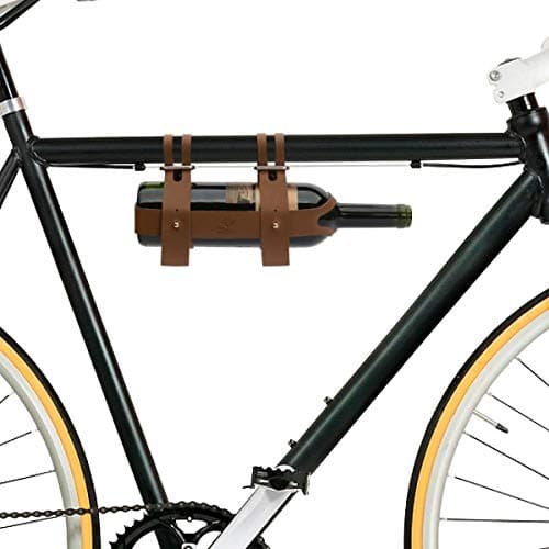 Image of Bar Amigos LEATHER BICYCLE WINE BOTTLE HOLDER Caddy - Carrier Rack Bike Bottle Holder Ideal for Cyclists Taking Wine On A Picnic or Day Trip