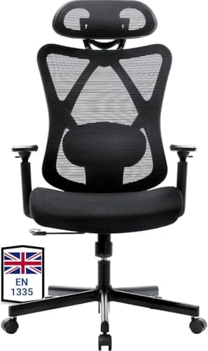 Image of BASETBL Ergonomic Office Chair High Back Mesh Computer Swivel Chair Adjustable Lumbar Support Breathable Silent Heavy Duty Desk Chair 3-Position Lock Business Choice TUV & EN1335 Standard, 150kg Black