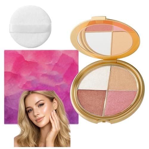 Image of 4-In-1 Highlighting Palette With Built-In Mirror - Champagne Gold, Rose Bronze & Pink Shimmer Shades For Eyes, Cheeks & Contour, Multi-Use Blush Highlighter And Eyeshadow Kit In Portable Compact Case