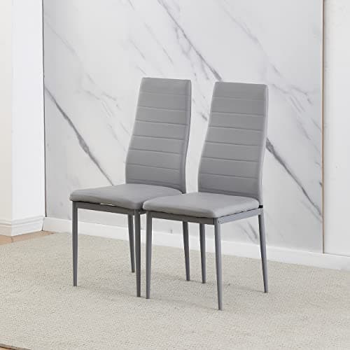 Image of Homullel Modern Upholstered Dining Chairs Set for Dining Room, Kitchen, Kitchen Chairs Set of 2, Stainless Steel Frame (Faux Leather, Grey)