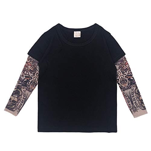 Image of Yyyuluo T-Shirt Tattoo Sleeve Child - Kids Long Sleeve Tops Mesh Tattoos Print Clothing Baby T-Shirt Boys Crew Neck Top Casual Outfit Hip Hop Black 2-3 Years