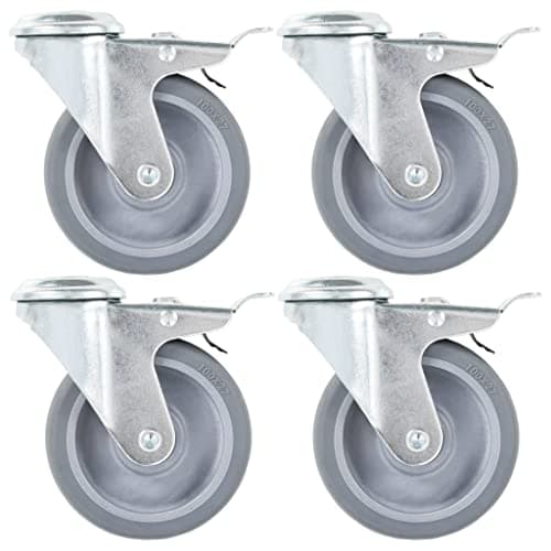 Image of vidaXL 4x Bolt Hole Swivel Casters with Double Brakes 60kg Loading Capacity Rubber Furniture Drawer Box Bed Cart Trolley Wheel 100mm