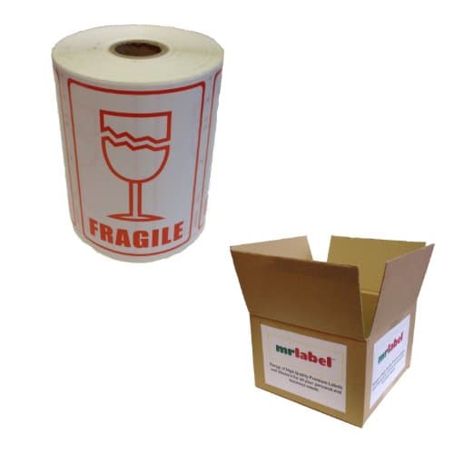 Image of Mr-Label 500x Fragile Stickers with Broken Glass Image (1 Roll of 500 Labels) 108x79mm Large