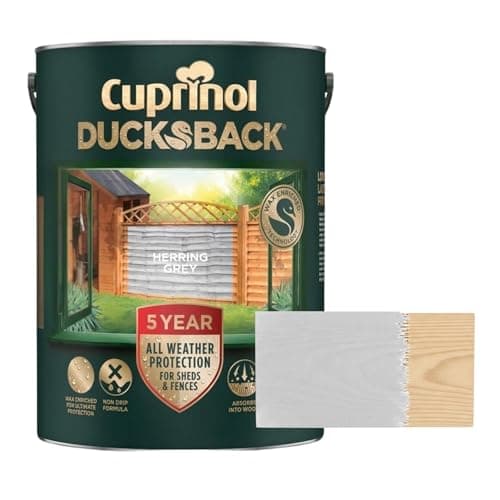 Image of Aruuj 5L Ducksback Paint Color Herring Grey, Fence Paint Extends Timber Life, Water Repellent Wood Treatment, Painting Shades Protects Against UV, Rain & Frost, Fast Drying Low Odour