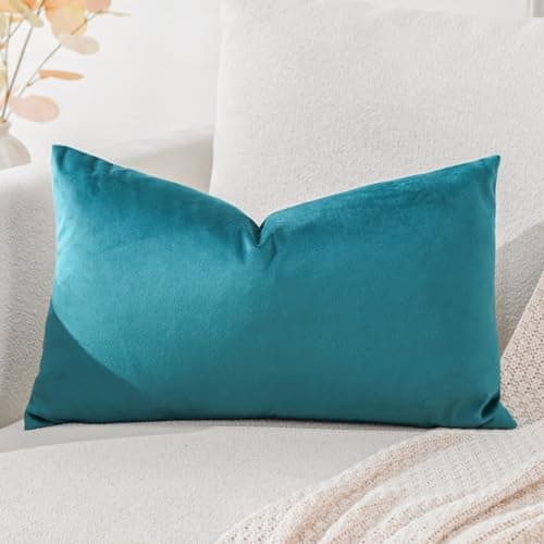 Image of Artscope Luxury Velvet Cushion Covers Decorative Lumbar Pillowcases Soft Solid Cushion Cases for Couch Sofa Bedroom Car Decor 30x50cm Teal