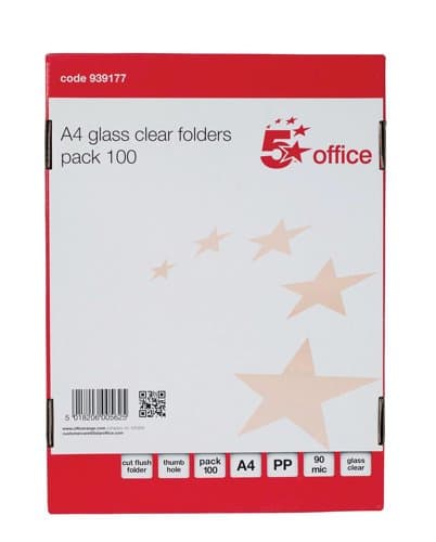 Image of 5 Star office 939177 A4 Cut Flush Polypropylene 90 Micron Folder (Pack of 100)