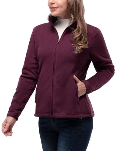 Image of 33,000ft Womens Fleece Jackets Ladies Lightweight Warm Full Zip Coat Breathable Microfleece Ladies Sweater Casual Long Sleeve, Ideal for Travelling Outdoor Sport Red S