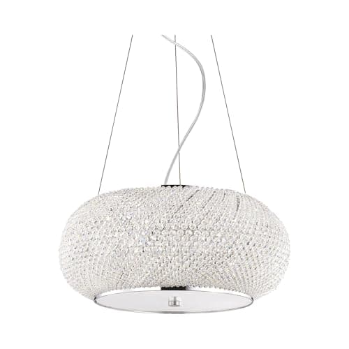Image of Ideal Lux Pasha 'SP6 E14 Chrome Ceiling Lighting (Bedroom Children's Room, Dining Room, Living Room, Chrome, IP20, Surfaced, Round, Glass, Metal)