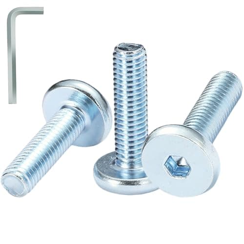 Image of AMLOOPH M6 Bolts, M6 x 25mm Hex Socket Large Flat Head Carbon Steel Fully Threaded Furniture Screws/Bolts for Chairs, Cots, Beds and Tables (Pack Of 12- and a Wrench)