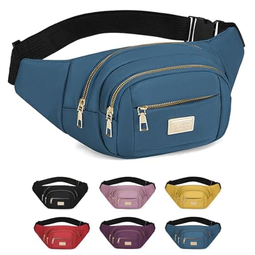 Image of ADUDVLO Bumbags for Ladies Women Men Lightweight Adjustable Bum Bag Fanny Pack with 4 Zipper Pockets,Fashionable Waist Pack for Travel, Running, Hiking, Cycling (Blue)