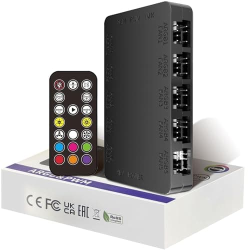 Image of 2-in-1 ARGB PWM Fan Hub with Controller, 10 x 4-Pin PWM Fan Ports, 10 x 5V 3-Pin ARGB Ports, Magnetic Base and SATA Power – 20 Ports in Total