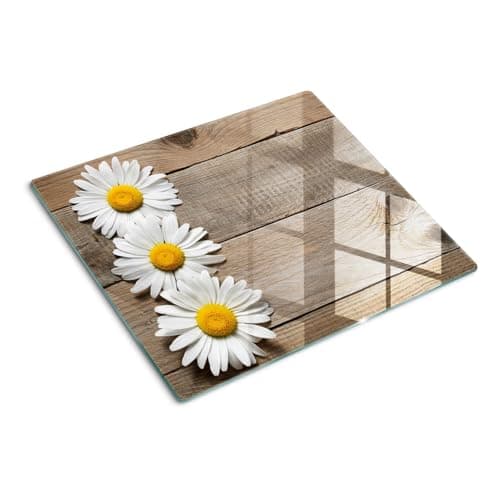 Image of Tempered Glass Chopping Board 60x52 cm Rectangular Glass Easy to Clean Food Contact Bacteria-Resistant Printed Smooth Surface Stain and Heat Resistance Non-Slip Feet Polished Edges - Daisy Wood