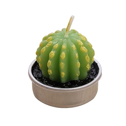 Image of RORPOIR Creative Simulation Plant Design Mini Cactus Candles Scented Smokeless Paraffin and Aluminum Table Tea Light Green Cactus Shape Wedding Party Décor