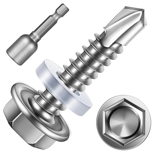 Image of Wavanta Self Tapping Screws, 5.5 x 25mm Hex Washer Head Self Drilling Screws, 410 Stainless Steel Metal Screws, TEK Screws, Pack of 50