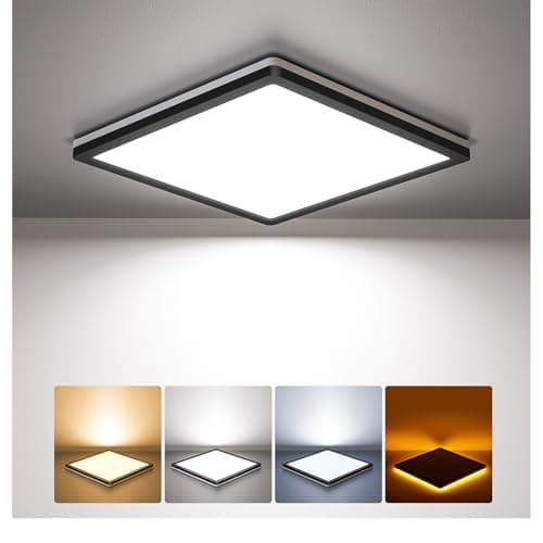 Image of BLNAN 18W LED Bathroom Ceiling Lights, 2000K Warm Night Light, 3000K/4000K/5000K 3 Color Temperature Flush Ceiling Lamp, 1800LM Square Lighting Indoor for Hallway Kitchen Bedroom Garage, 22CM Black