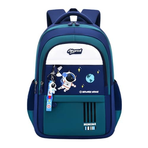 Image of Space Childrens Backpacks for Boys, Multi-Pocket Astronaut Boys School Bags Backpacks with Chest Strap, Dark-Blue+Green