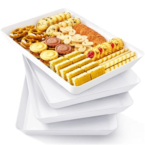 Image of Lifewit Plastic Serving Tray, White Serving Platters for Party Food, BPA Free, Trays for Charcuterie Dishes, Reusable Platter for Snacks, Fruit, Cookies, Sandwich, Set of 4, 34 x 24 cm