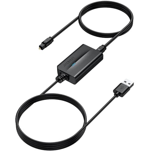 Image of AUTOUTLET USB-A to Toslink Optical Audio Adapter, USB to SPDIF Digital Audio Converter 96kHz/16-bit, 1m Cable + 1m Optical Toslink Lead, Plug & Play for PC, Mac, Laptop(Not for TV/PS5/Xbox)