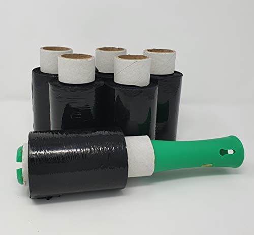 Image of iDEALS UK PACKAGING LTD 6 Black Strong Mini Handy Pallet Stretch Shrink WRAP Film 100mmx150m + Dispenser (Black)