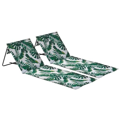 Image of Harbour Housewares Folding Beach Sun Lounger - Banana Leaf - Pack of 2 - Foldable Canvas Beach Mat Lounger Portable Garden Sunlounger Mat with Backrest for Garden, Camping, Festivals