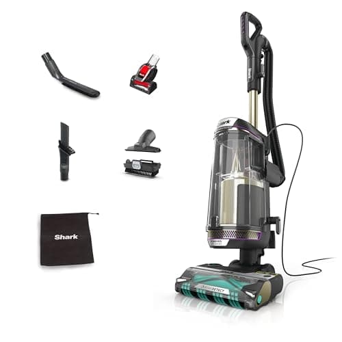 Image of Shark PowerDetect Corded Upright Vacuum Cleaner, DuoClean Detect, Reverse Clean, Anti Hair Wrap Plus, Anti-Allergen, 8m Cord, 1.3L, Dusting Brush, Pet, Crevice, Multi Surface Tools & Bag, AZ3900UKTBK