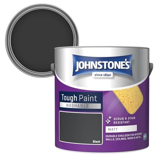 Image of Johnstone's - Washable Paint - Black - Matt Finish - Emulsion Paint - Highly Durable - Stain Resistant - Non Toxic & Low Odour - 12m2 Coverage per Litre - 2.5L