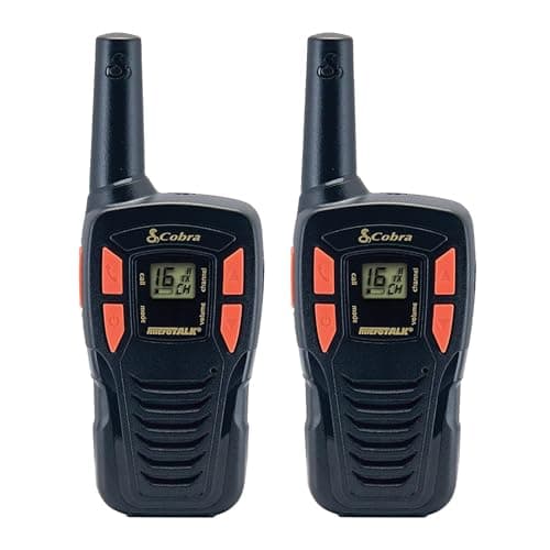 Image of Cobra AM255 Pack of 2 Lightweight Walkie Talkies for Adults, up to 5Km Range, 8 Channels, Power Saving Function, and Includes Rechargeable Batteries – Black