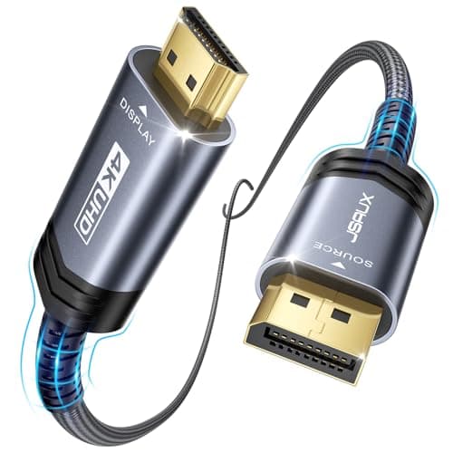 Image of JSAUX 4K DisplayPort to HDMI Cable, 1M High Speed Gold-Plated DP(Male) to HDMI(Male) Lead 4K 30Hz with Audio and Video Compatible with PC/Laptop, Monitors/Projector/HDTV, Lenovo, Dell, HP - Grey