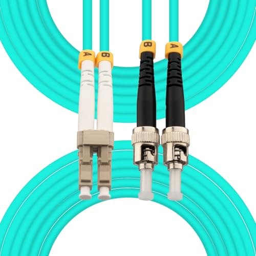 Image of Hamadap LC to ST OM3 Fiber Patch Cable, Multimode Duplex Fiber Optic Cable, 50/125um/3.00mm, LSZH, Turquoise, 5M/16ft