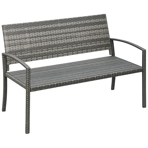 Image of Outsunny Patio Rattan 2 Seater Garden Bench Wicker Weave Love Seater Armchair Furniture Outdoor Garden Conservatory Chair Grey