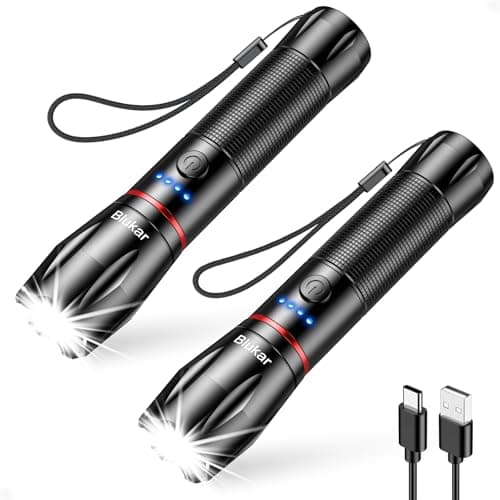 Image of Blukar LED Torch Rechargeable, 2Pack Torches Led Super Bright Flashlight with 5 Modes, Adjustable Focus,Waterproof, Lightweight Handheld Flashlight for Power Cut, Camping, Walking etc- Black