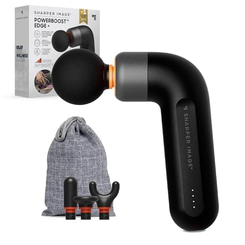 Image of Sharper Image Power Percussion Move Edge Portable Lite - Muscle Massage Gun, Percussion Massager with 4 Speeds, 4 Attachments, USB-C Rechargeable - Portable Deep Tissue Massager for Muscles, Black