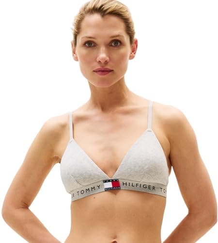 Image of Tommy Hilfiger Women’s Triangle Bra with Logo Underband, Grey (Light Grey Heather), S
