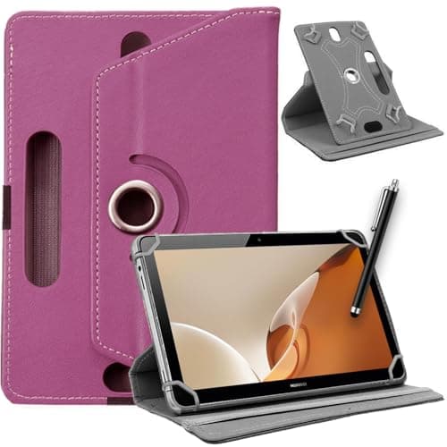Image of SU 10 inch Tablet Case - Universal Stand Case Folio Cover Magic Leather 360° Rotating Case Fits for ALL 10in Inch & 10.1in Inch Tablets + Stylus Pen (PURPLE)