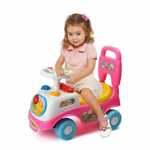 Image of Kids First Ride On Cars Girls Boys Push Along Musical Car Infant Walker Buggy Car Toy Colourful First Steps Toddler Trike with Storage Box (Pink)