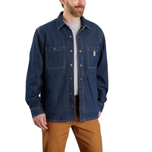 Image of Carhartt Men's Relaxed Fit Denim Fleece Lined Snap-Front Shirt, Glacier, L