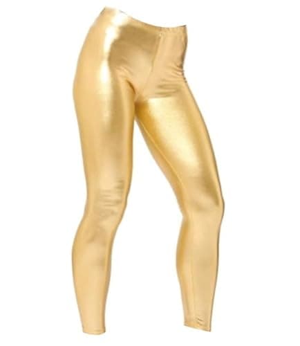 Image of Girls Metallic Shiny Disco Leggings Elastic Waist Wet Look Stretchy Tights for Kids Versatile Pants for Parties Sports Dance Everyday Wear (UK, Age, 5 Years, 6 Years, Gold)