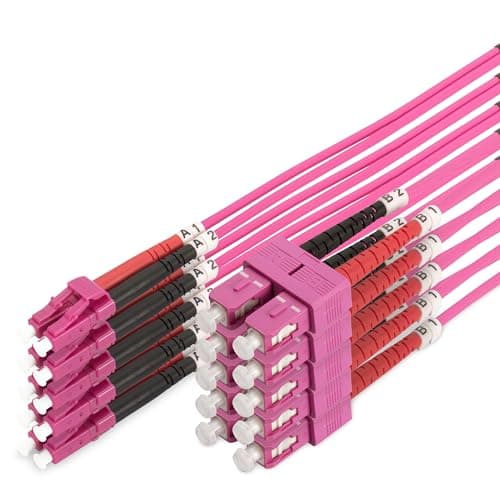 Image of DIGITUS DK-2532-02-4 - OM4 Fibre Optic Cable - Pack of 5-2m - LC to SC - Duplex Fibre Optic Cable - 1/10/40/100Gbps - MM Multimode Fiber LAN Cable - Fiber Type: 50/125µ - Purple (Purple)