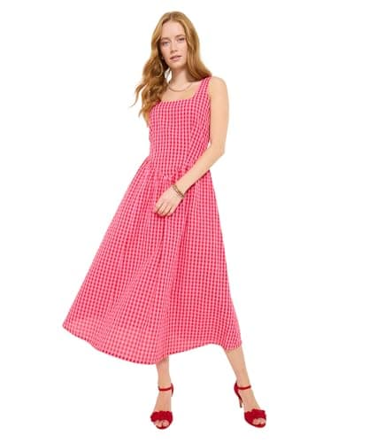 Image of Joe Browns Women's Gingham Seersucker Cotton Dress, Regular, Red, UK 10