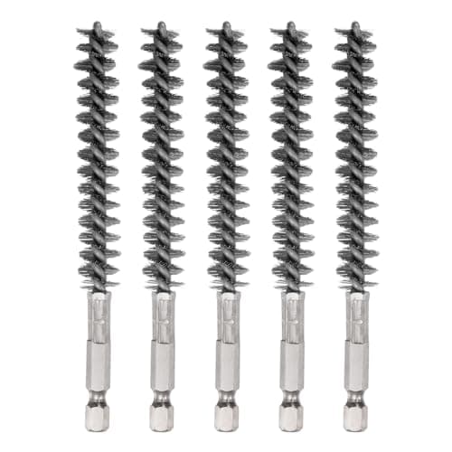 Image of sourcing map 5Pcs Bore Brush Stainless Steel 12mm Dia Cleaning Twisted Wire Brush Tube Pipe Cleaner with Handle 1/4 Inch Hex Shank for Tubes, Ports, Bearings