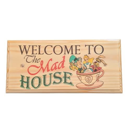 Image of Welcome To The Mad House Sign, Family House Plaque, Mad Family Signs, Funny Kitchen Decor