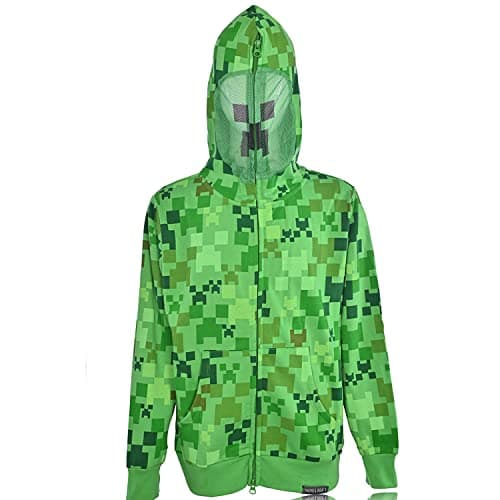 Image of Minecraft Boys Video Game Hoodie - Black and Green Creeper Face - Official Sweatshirt - green - XS
